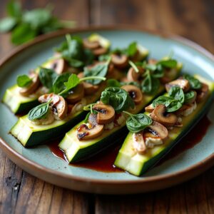 Spinach, Mushroom, and Ricotta Stuffed Zucchini Boats